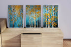 Birch tree wall art set of 3 – gold and navy blue abstract botanical decor