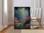 Black cat oil painting wall art – colourful impressionist flower garden decor