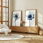 Blue anemone floral wall art set of 2 – modern botanical blue flower decor