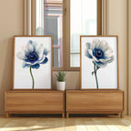 Blue anemone floral wall art set of 2 – modern botanical blue flower decor