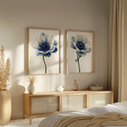Blue anemone floral wall art set of 2 – modern botanical blue flower decor