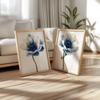Blue anemone floral wall art set of 2 – modern botanical blue flower decor