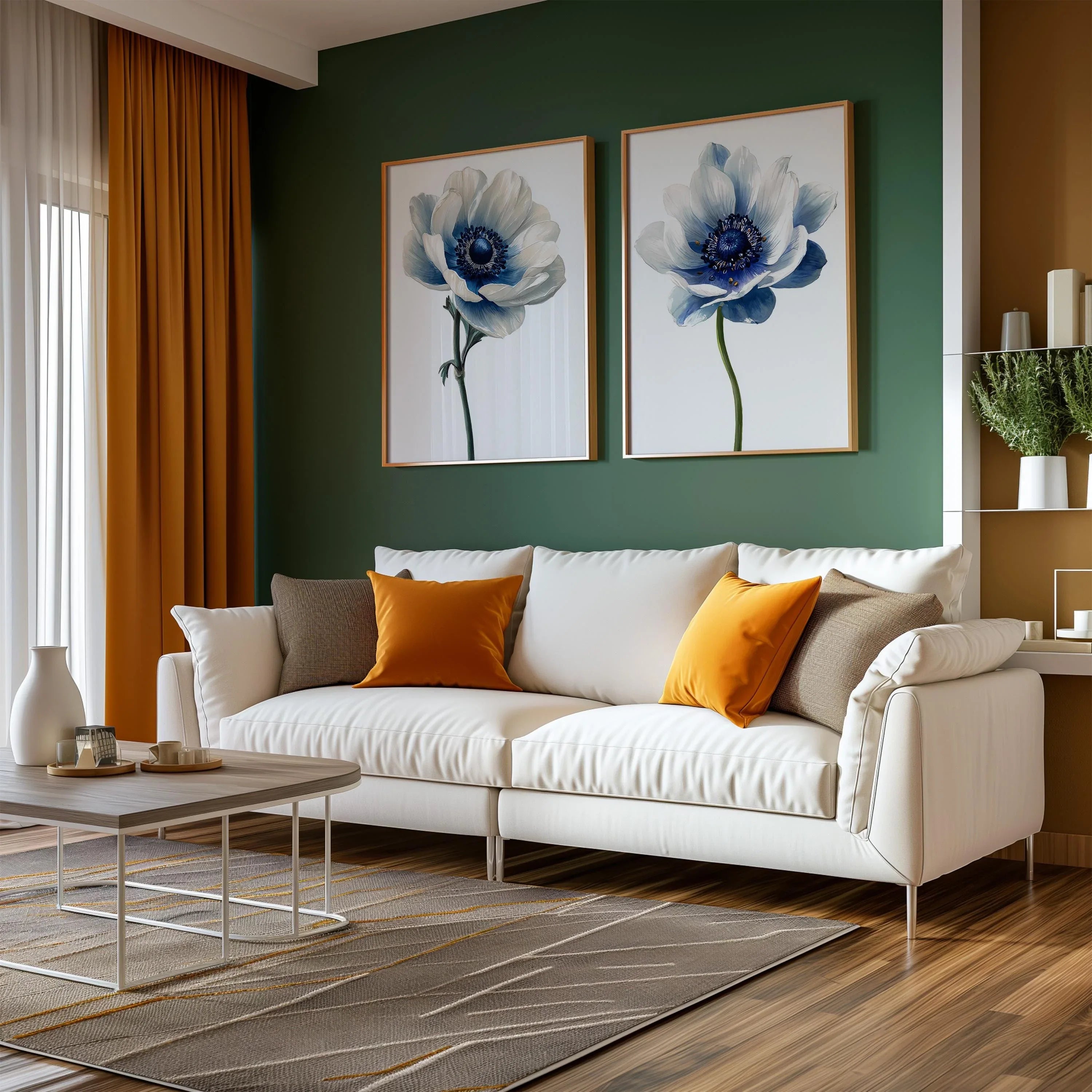 Blue anemone floral wall art set of 2 – modern botanical blue flower decor