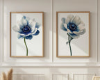 Blue anemone floral wall art set of 2 – modern botanical blue flower decor