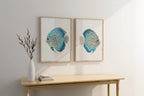 Blue discus fish wall art set – watercolour ocean tropical fish decor