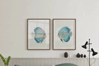 Blue discus fish wall art set – watercolour ocean tropical fish decor