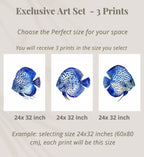 Blue discus fish wall art set of 3 – serene oceanic trio indigo decor