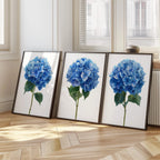 Blue hydrangea watercolour wall art set – elegant garden floral decor