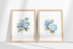 Blue hydrangea watercolour wall art set of 2 – floral living room decor