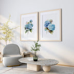 Blue hydrangea watercolour wall art set of 2 – floral living room decor