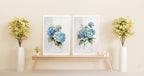 Blue hydrangea watercolour wall art set of 2 – floral living room decor