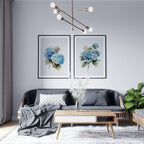 Blue hydrangea watercolour wall art set of 2 – floral living room decor
