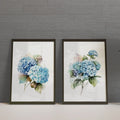 Blue hydrangea watercolour wall art set of 2 – floral living room decor