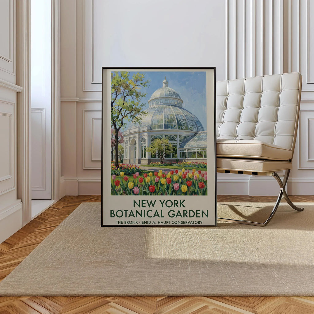 Botanical garden wall art – Enid Haupt Conservatory NYC with spring tulips