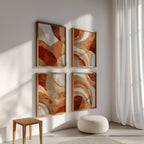 Burnt orange abstract arc wall art set of 4 – mid-century gold line decor