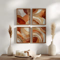 Burnt orange abstract arc wall art set of 4 – mid-century gold line decor