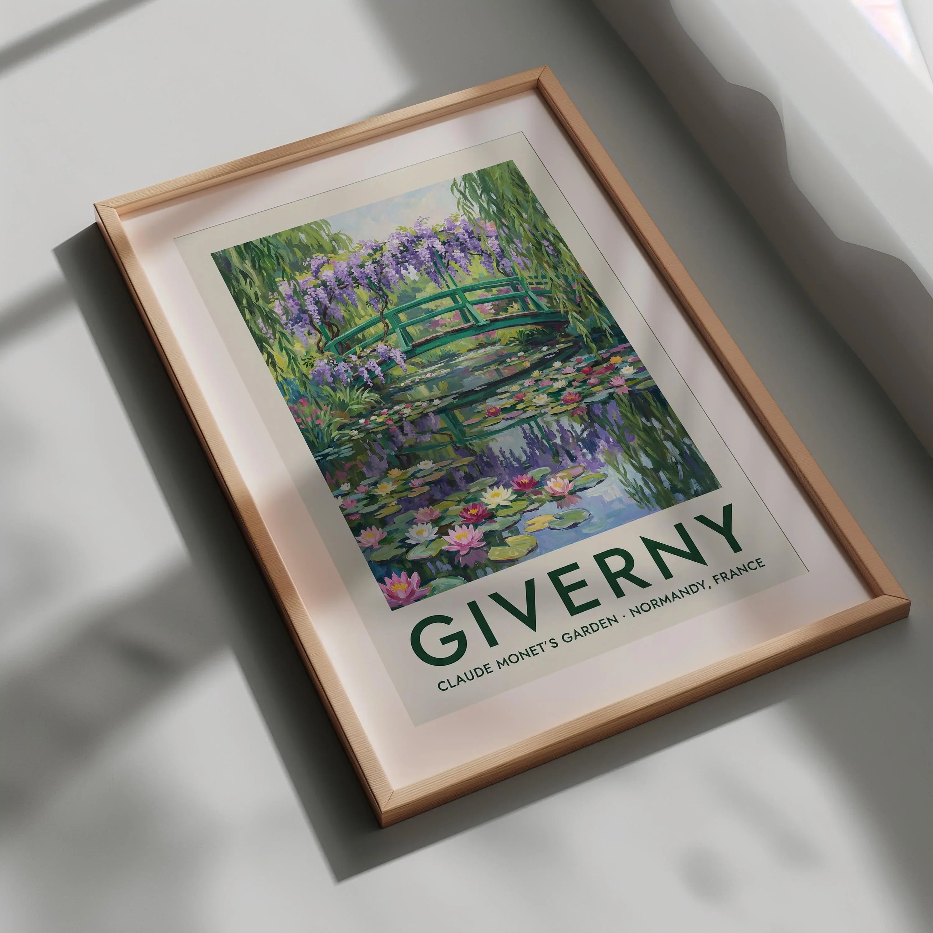 Monet Giverny water lilies wall art – impressionist garden with Japanese bridge