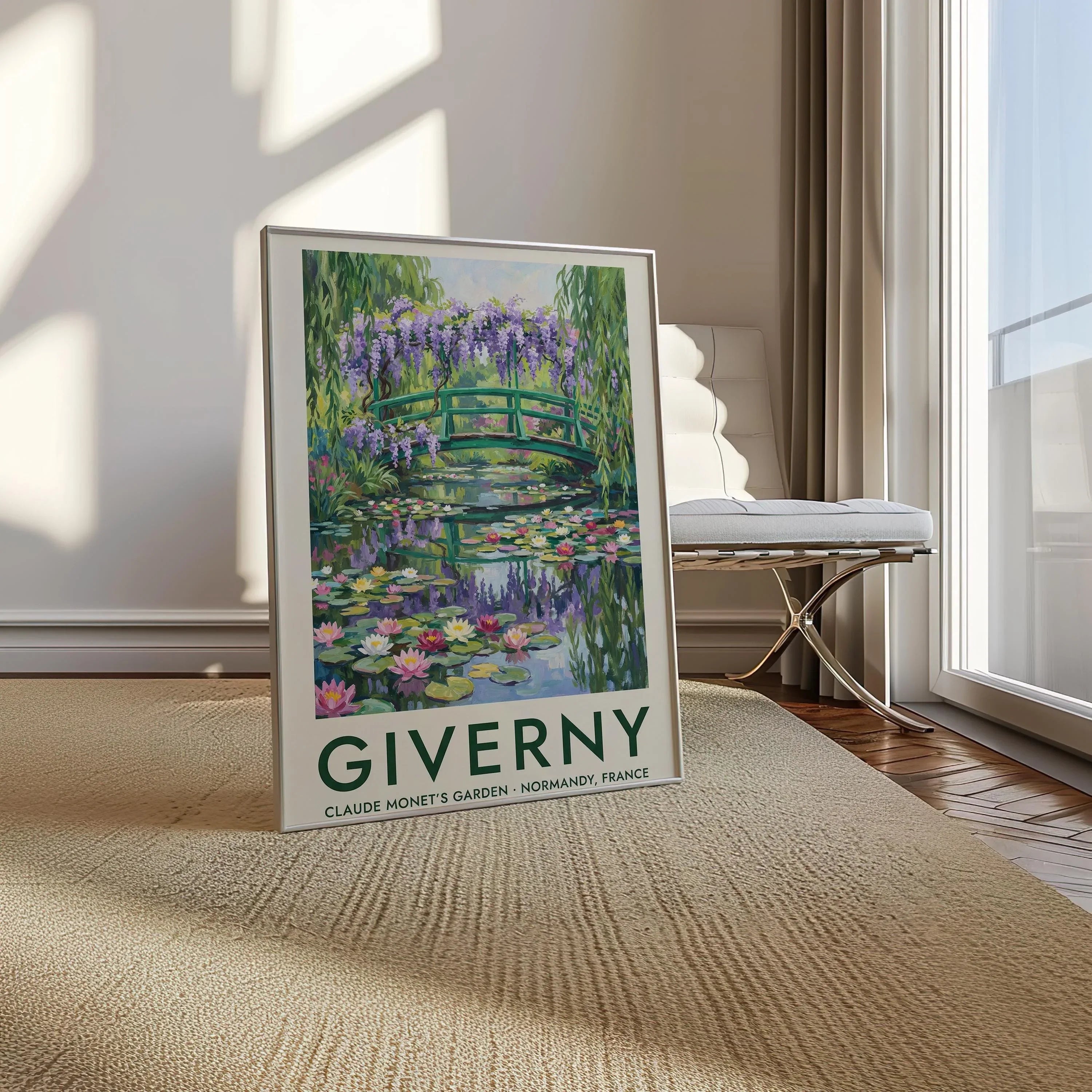 Monet Giverny water lilies wall art – impressionist garden with Japanese bridge