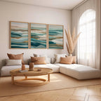 Coastal abstract wall art set – blue teal seascape triptych ocean decor