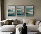 Coastal abstract wall art set – blue teal seascape triptych ocean decor