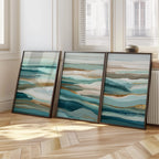 Coastal abstract wall art set – blue teal seascape triptych ocean decor