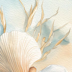 Coastal beach wall art set of 3 – seashell starfish ocean decor in blue beige