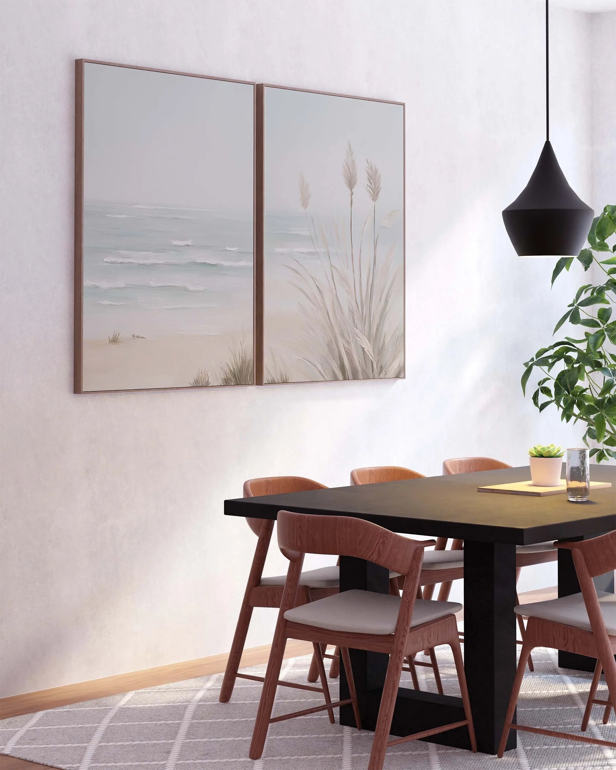 Coastal beach wall art set – neutral watercolour sand dunes and ocean scene