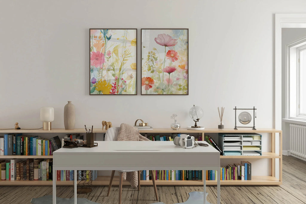 Colorful wildflower wall art set of 2 – bright botanical flower watercolours