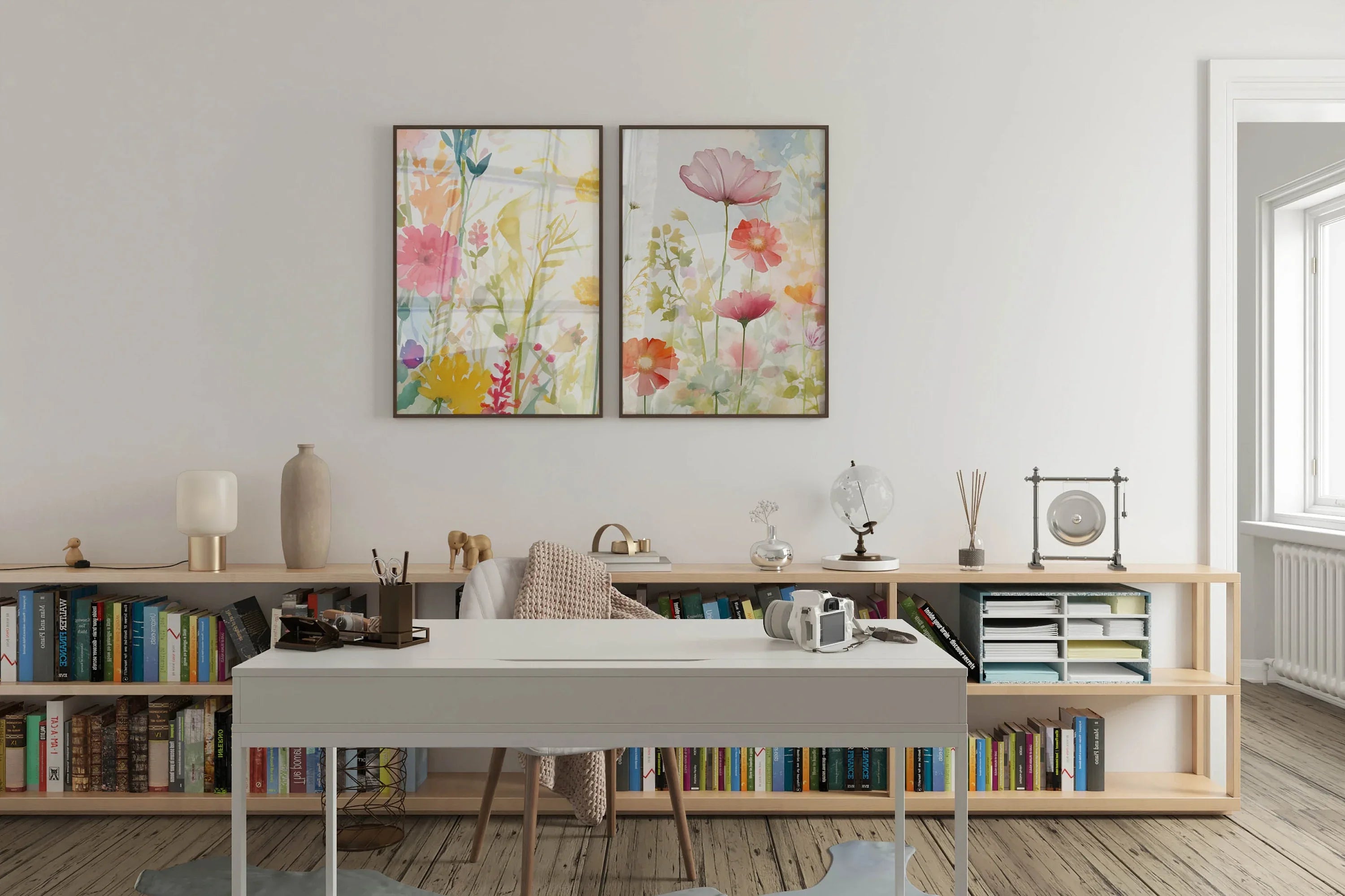 Colorful wildflower wall art set of 2 – bright botanical flower watercolours
