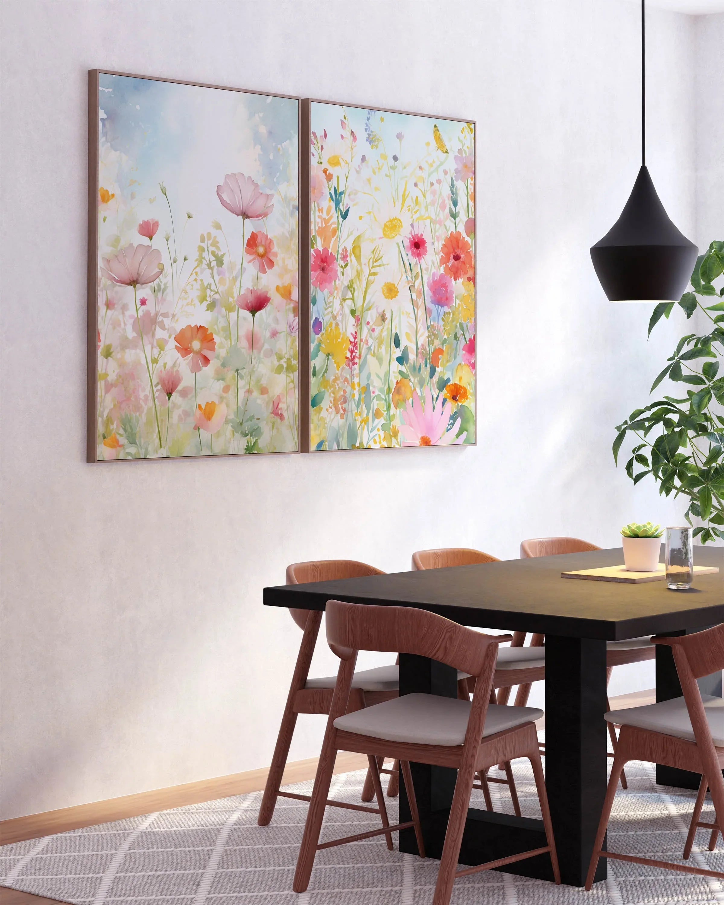 Colorful wildflower wall art set of 2 – bright botanical flower watercolours