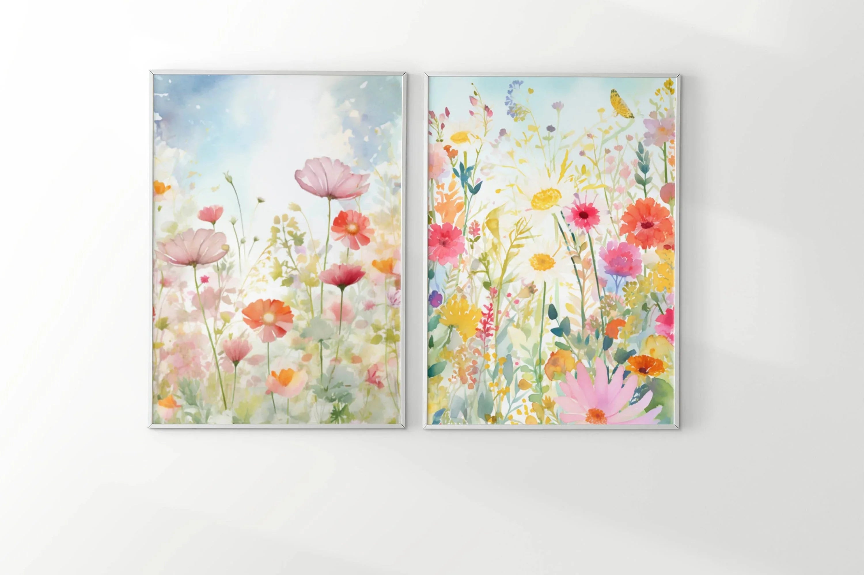 Colorful wildflower wall art set of 2 – bright botanical flower watercolours