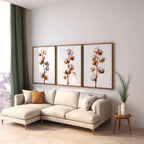 Cotton branch wall art set of 3 – beige botanical farmhouse cotton blossom
