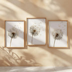 Dandelion seed head wall art set of 3 – beige botanical dandelion decor