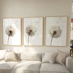 Dandelion seed head wall art set of 3 – beige botanical dandelion decor