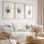 Dandelion seed head wall art set of 3 – beige botanical dandelion decor