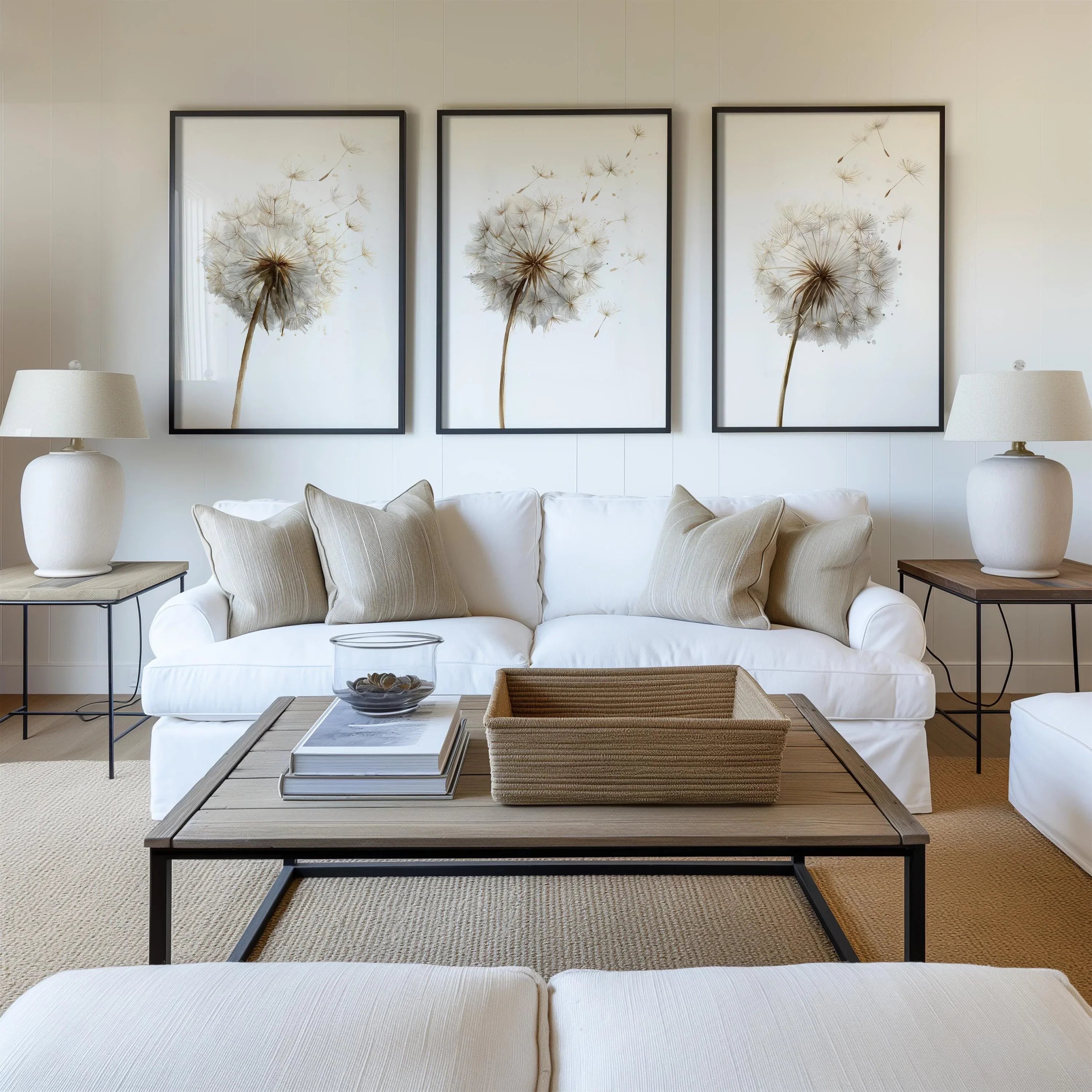 Dandelion seed head wall art set of 3 – beige botanical dandelion decor