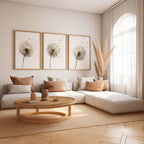 Dandelion seed head wall art set of 3 – beige botanical dandelion decor