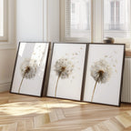Dandelion seed head wall art set of 3 – beige botanical dandelion decor