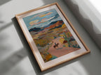 Desert cowboy wall art – lone horseback rider on Southwest trail with cacti and mountains