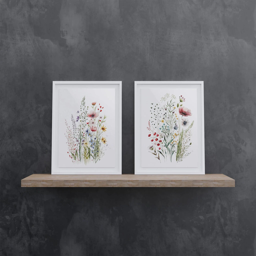 Dried meadow flowers wall art set of 2 – minimalist spring wildflower botanical
