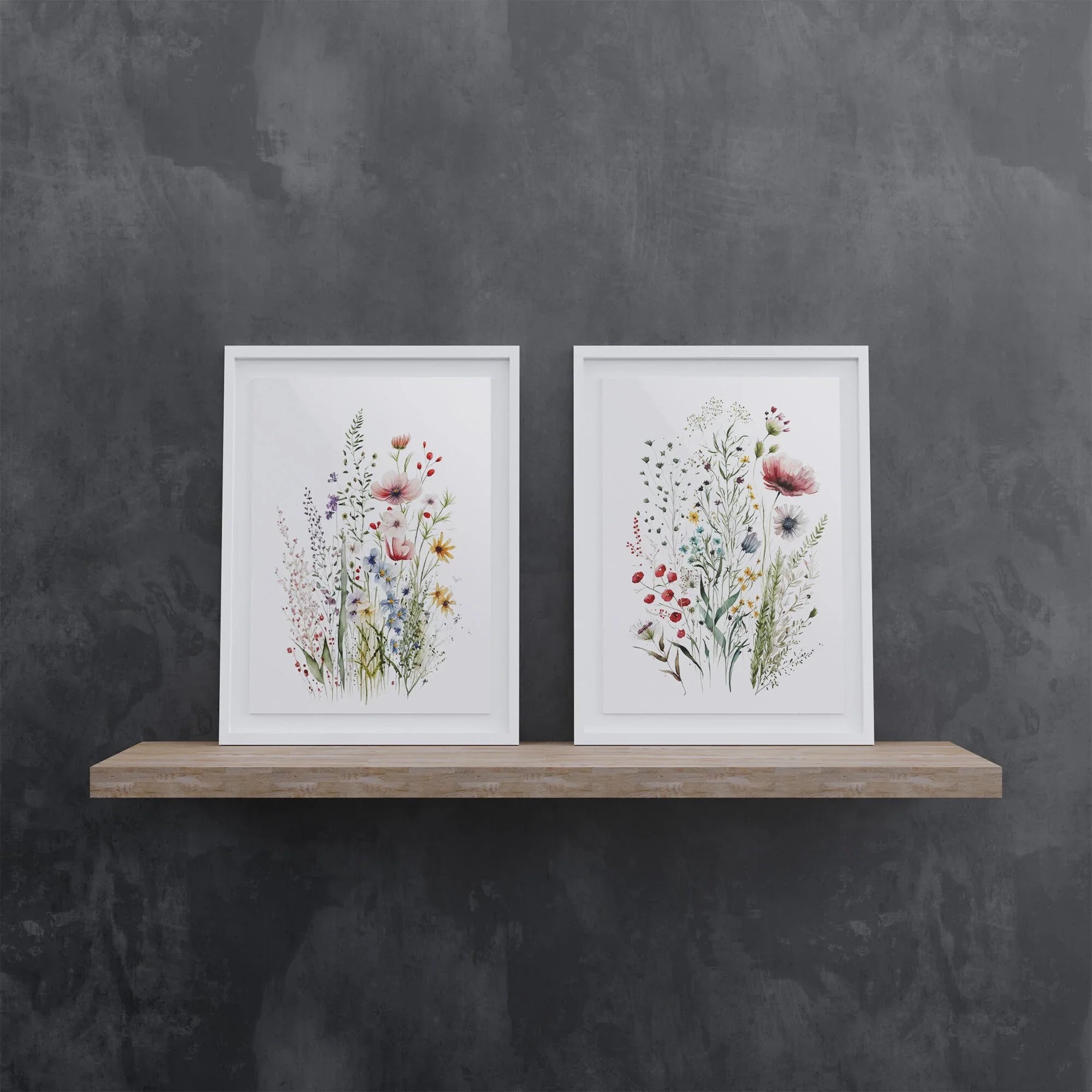 Dried meadow flowers wall art set of 2 – minimalist spring wildflower botanical