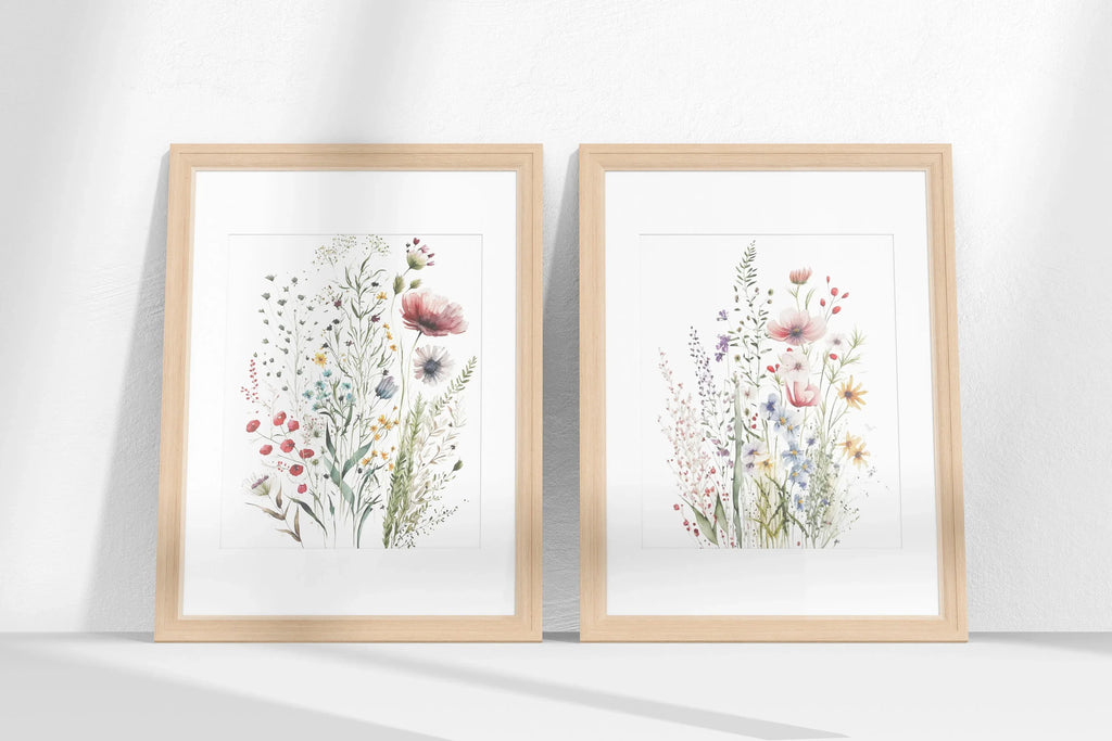 Dried meadow flowers wall art set of 2 – minimalist spring wildflower botanical
