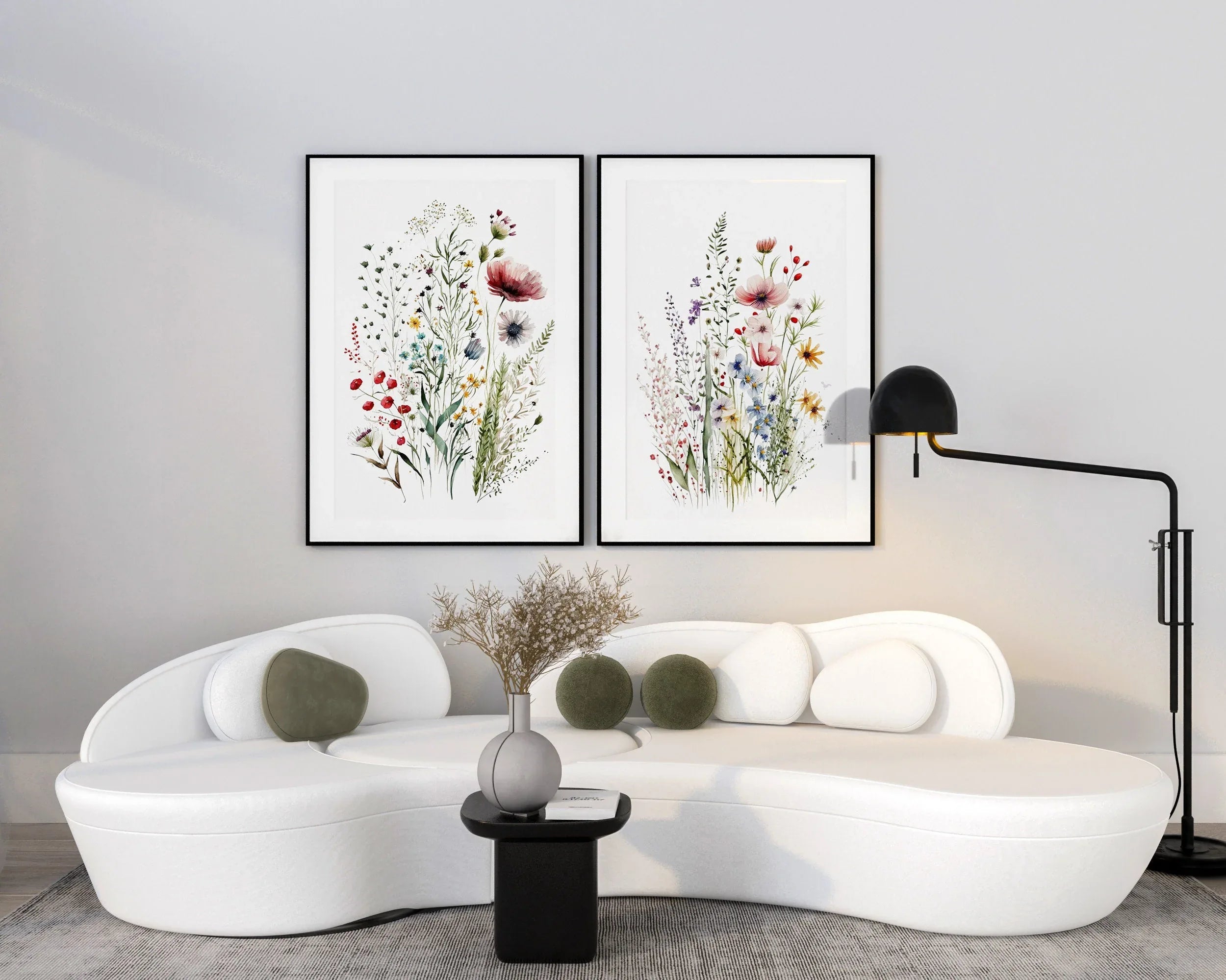 Dried meadow flowers wall art set of 2 – minimalist spring wildflower botanical