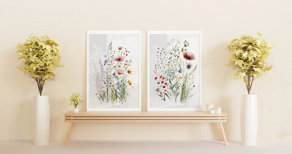 Dried meadow flowers wall art set of 2 – minimalist spring wildflower botanical