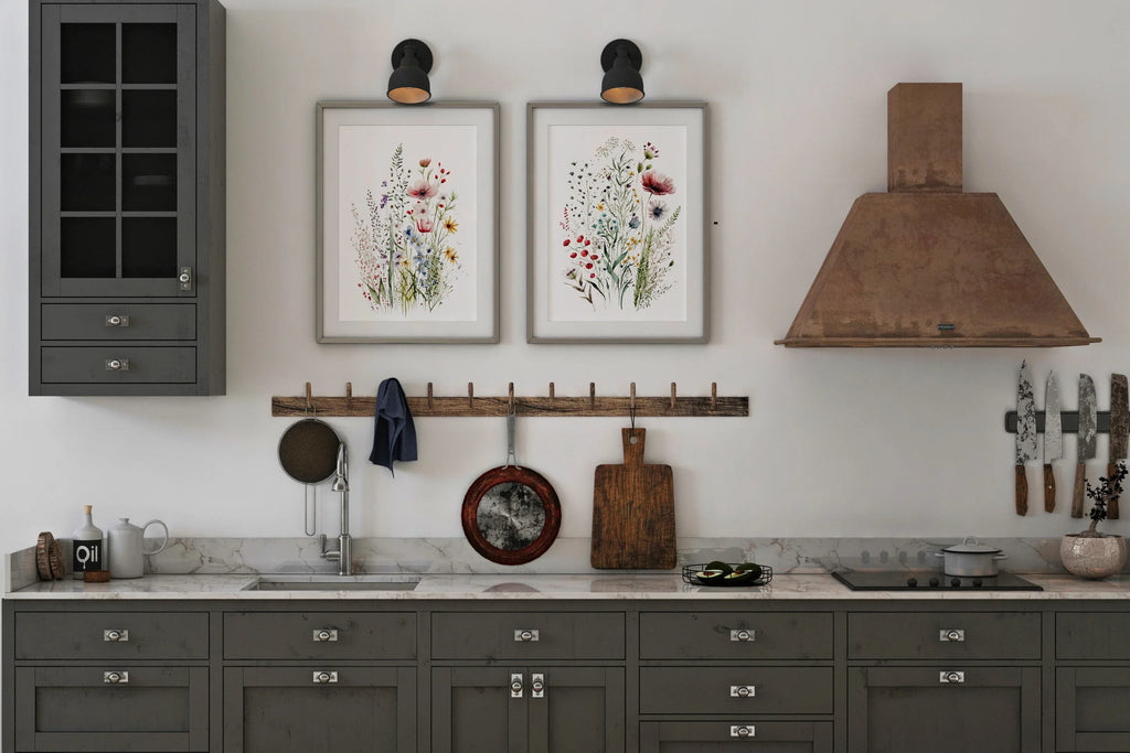 Dried meadow flowers wall art set of 2 – minimalist spring wildflower botanical