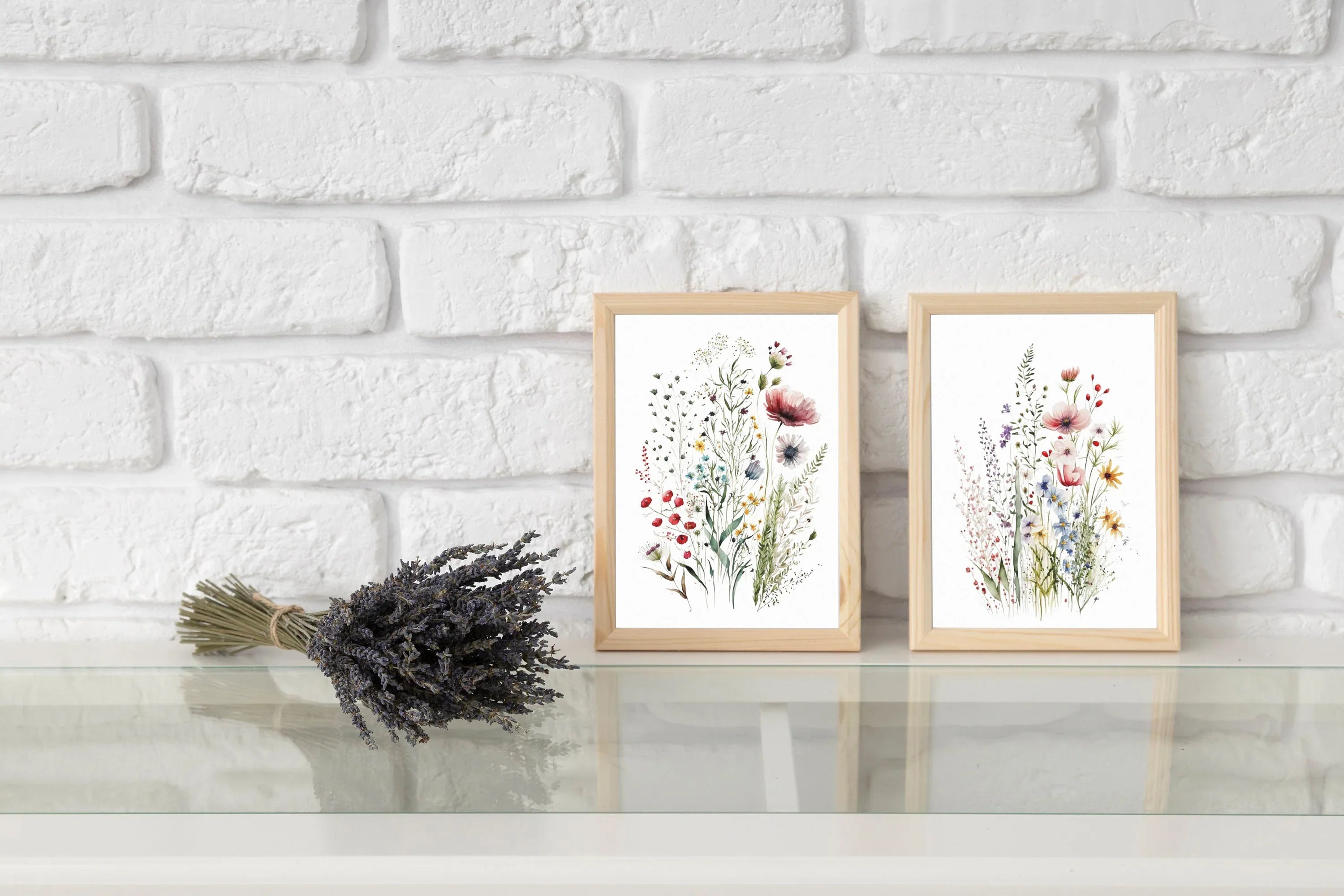 Dried meadow flowers wall art set of 2 – minimalist spring wildflower botanical