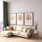 Dried palm leaf wall art set of 3 – beige neutral tropical fan palm fronds