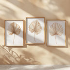 Dried palm leaf wall art set of 3 – beige neutral tropical fan palm fronds