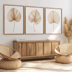 Dried palm leaf wall art set of 3 – beige neutral tropical fan palm fronds
