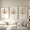 Dried palm leaf wall art set of 3 – beige neutral tropical fan palm fronds